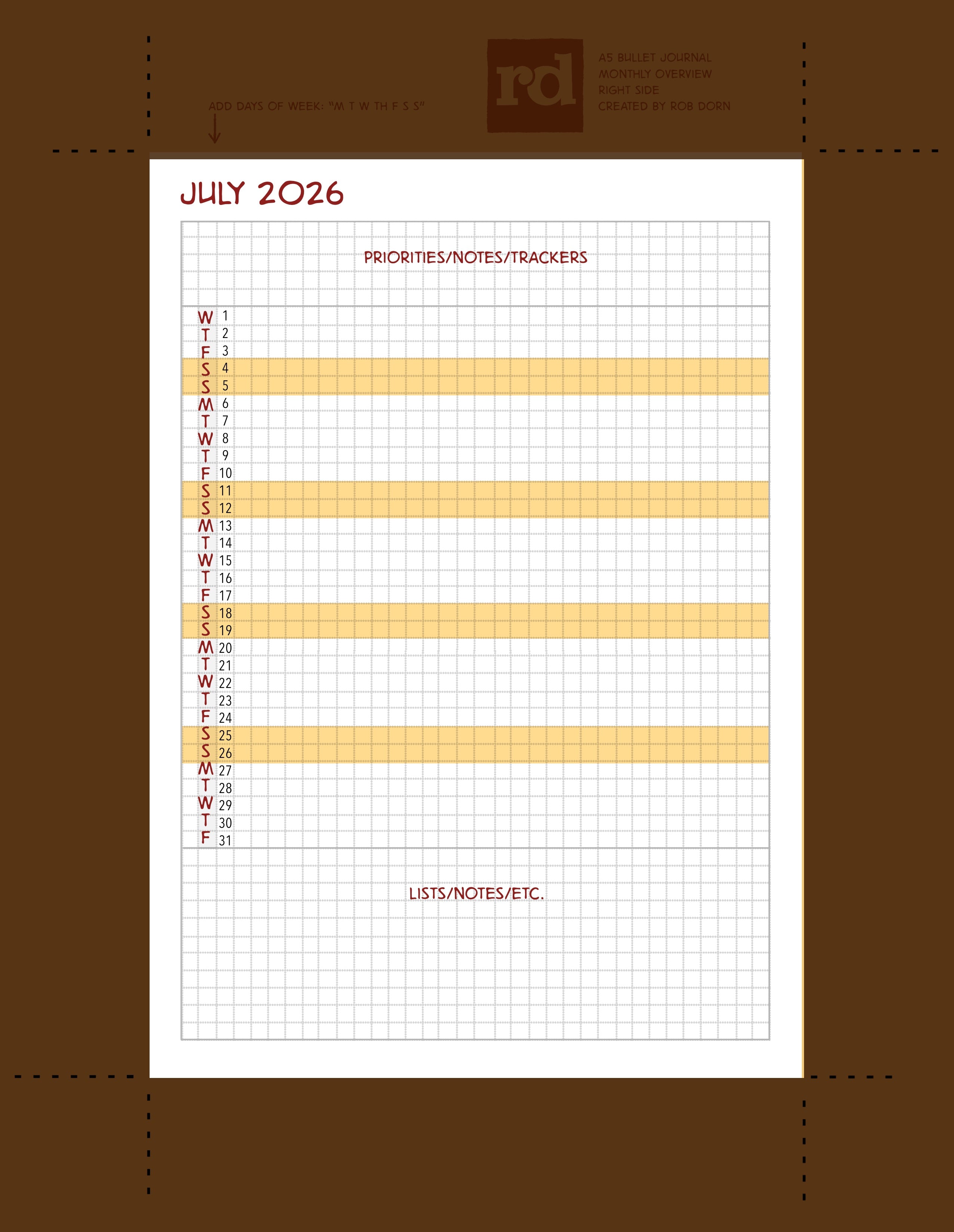 Monthly Reference planner/journal insert